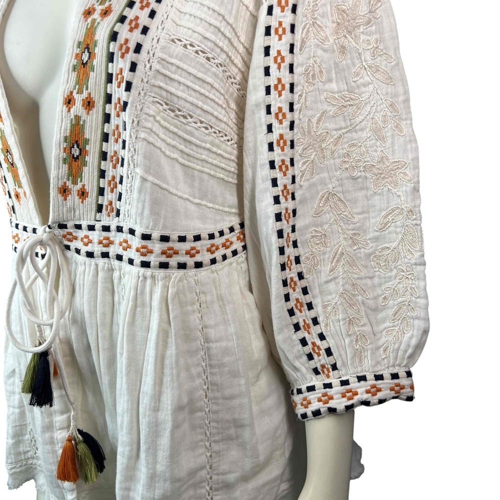 Sundance Marshmallow Embroidered Tassel Tie Open Front Bohemian Jacket‎ Womens L - Picture 5 of 12